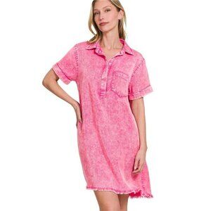 Zenana Tencel Mineral Washed Collared Shirts Dress